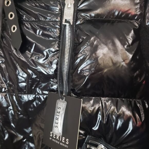 NWT Nicole Benisti GEILO MIXED MEDIA BIKER JACKET Size large - Picture 6 of 16